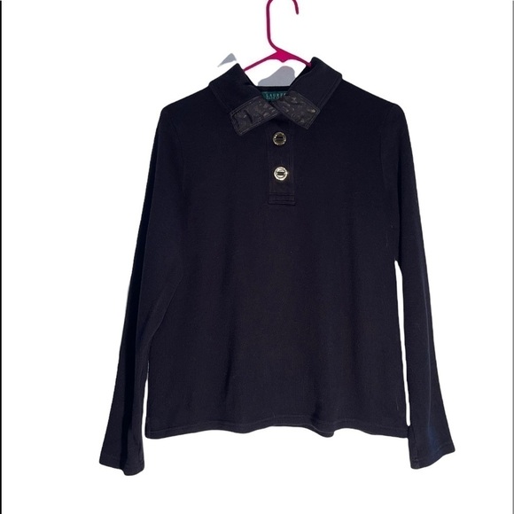 Lauren Ralph Lauren Tops - Lauren, Ralph Lauren Black 1/4 gold tone button collared pullover. Size Med GUC